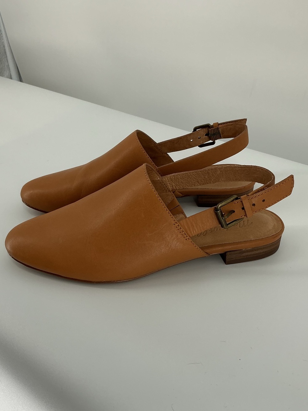 Madewell Leather Slingback Mule Flats Camel Cognac Almond Toe Size 6